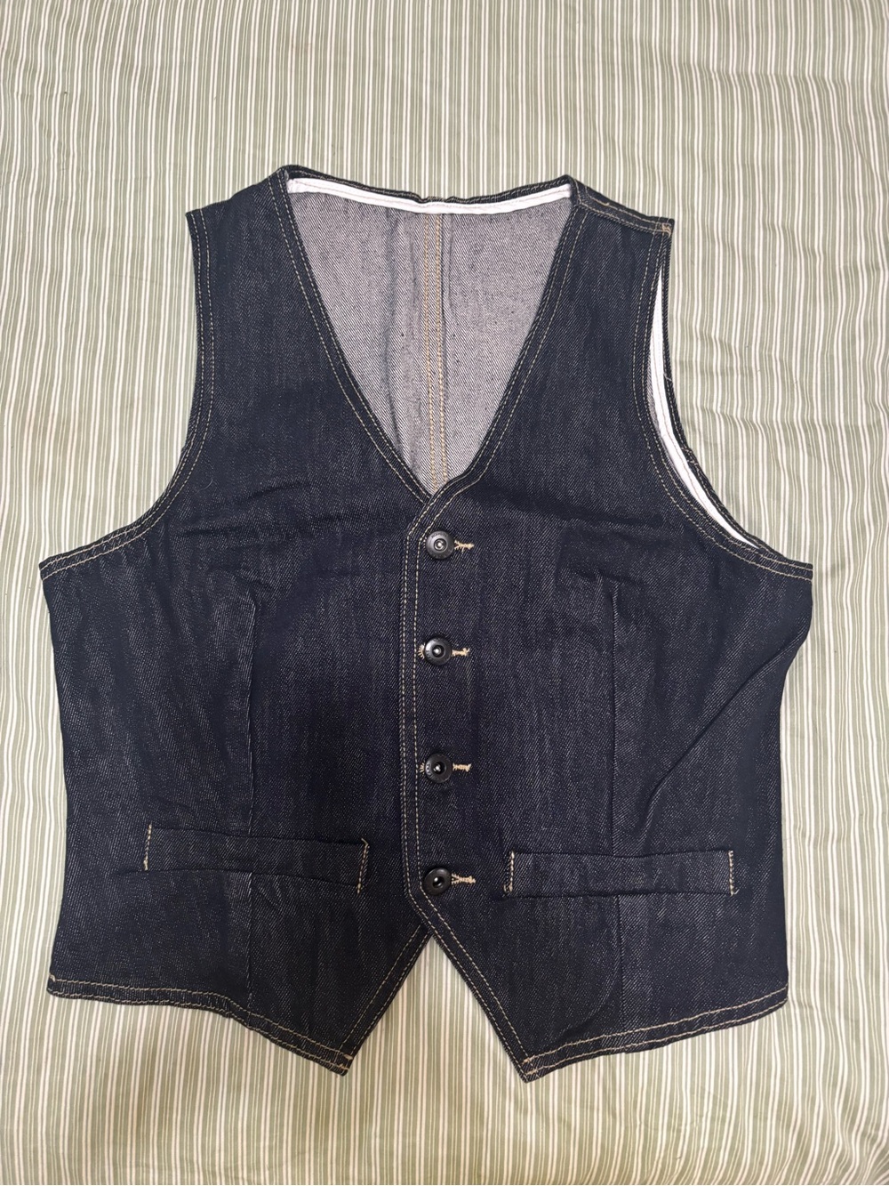 Commense Dark Denim Vest with Contrast Stitching